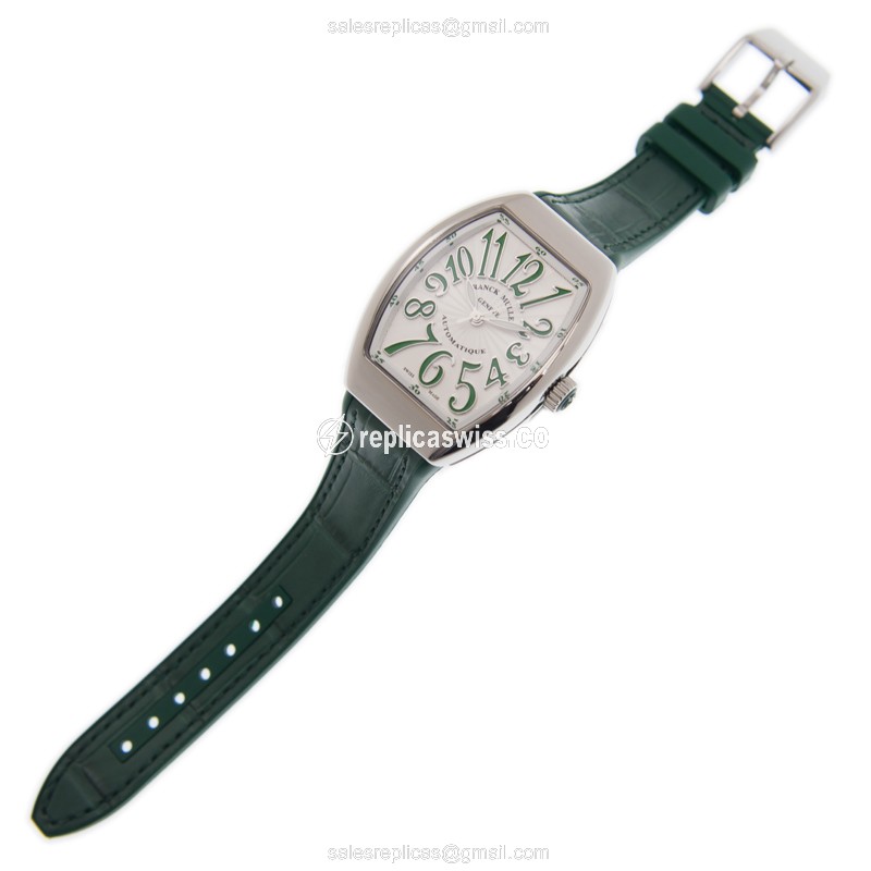 Franck Muller V32 SC AT FO - Automatic - Stainless Steel - White Dial - Green Alligator Strap - View 2