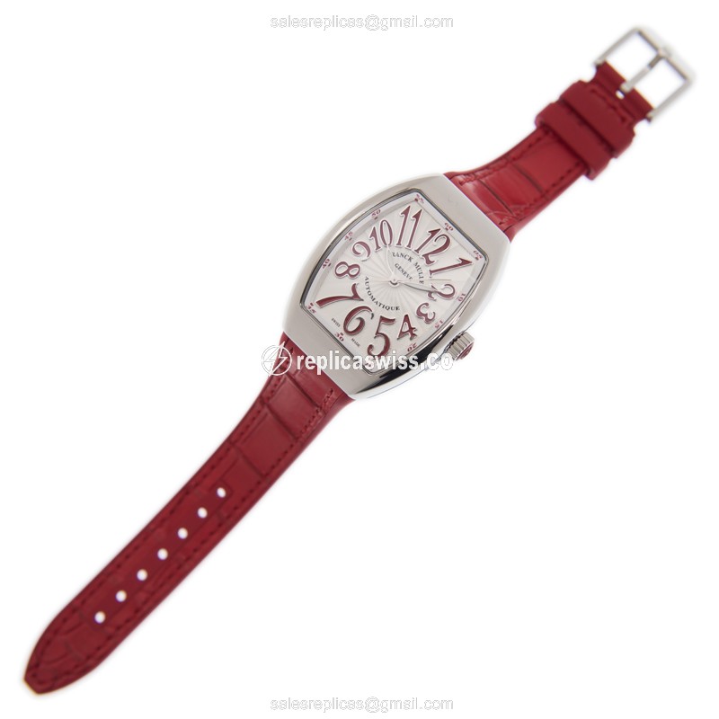 Franck Muller V32SC AT FOAC.RG Vanguard - Auto - Stainless Steel - White Dial - Red Alligator Buckle - View 2