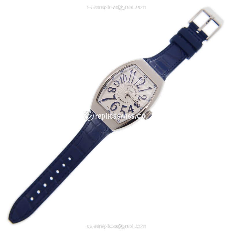 Franck Muller V32 SC AT FO VANGUARD - Automatic - Steel Case - White Dial - Blue Alligator Strap - View 2
