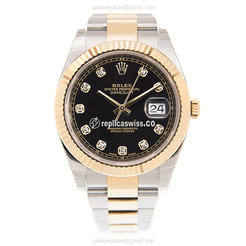 Rolex DATEJUST Replica - Automatic | 18kt Gold | Steel Case, Black Dial | Gold Clasp & strap - View 2