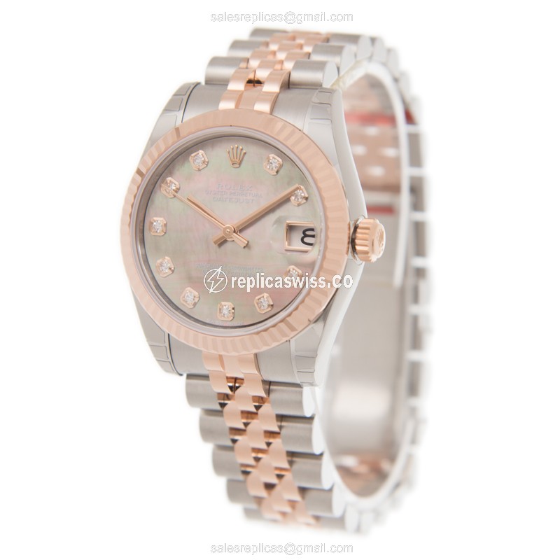 Rolex Datejust Replica - Automatic - 18kt Rose Gold & Steel - Black Dial - Gold Strap - View 3