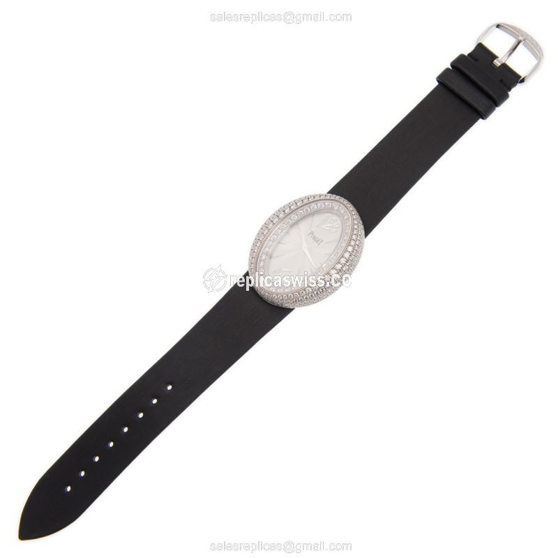 Piaget LIMELIGHT Quartz - 18kt White Gold - Diamond Silver Dial - Black Leather Strap - Buckle Clasp - View 2