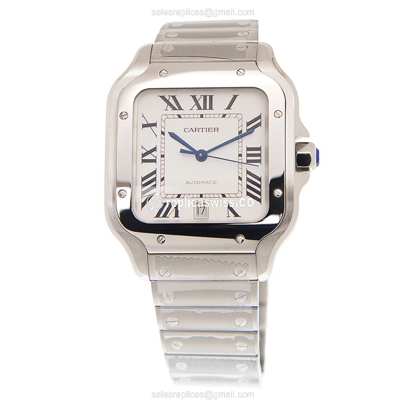 Cartier Santos Replica - Automatic - Steel Case - White Dial - Silver Band - View 2