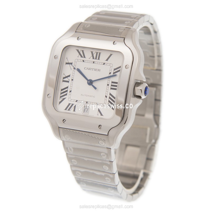 Cartier Santos Replica - Automatic - Steel Case - White Dial - Silver Band - View 3