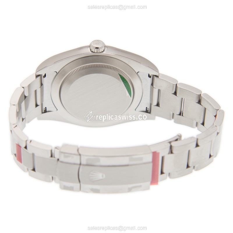 Rolex OYSTER PERPETUAL Replica - Automatic - Steel Case - Black Dial on Silver Steel Strap - View 4