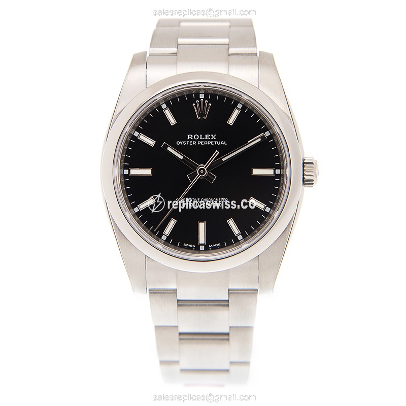 Rolex OYSTER PERPETUAL Replica - Automatic - Black on Silver Steel - View 2