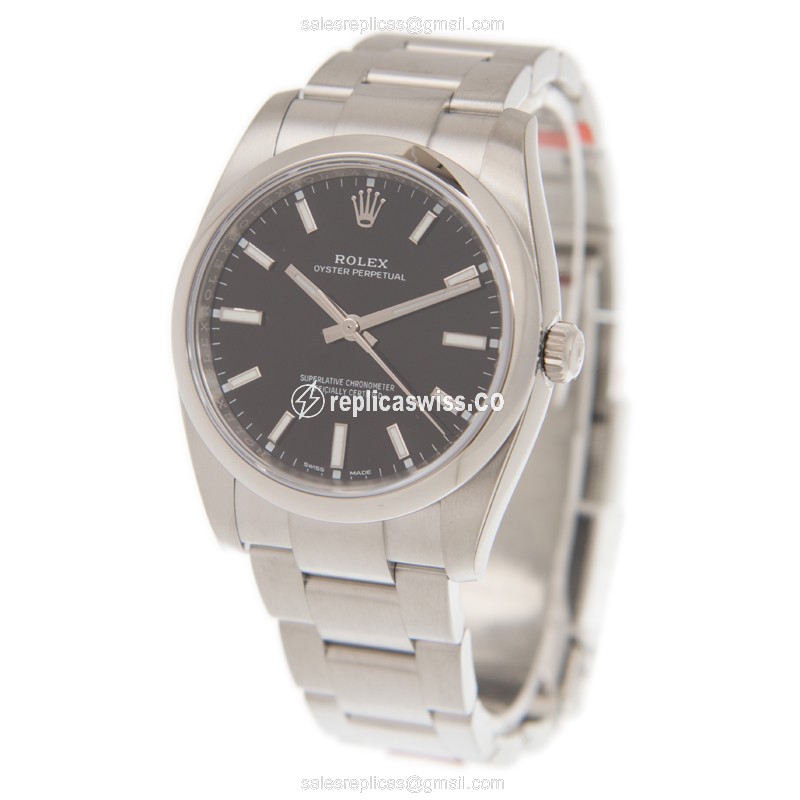 Rolex OYSTER PERPETUAL Replica - Automatic - Black on Silver Steel - View 3