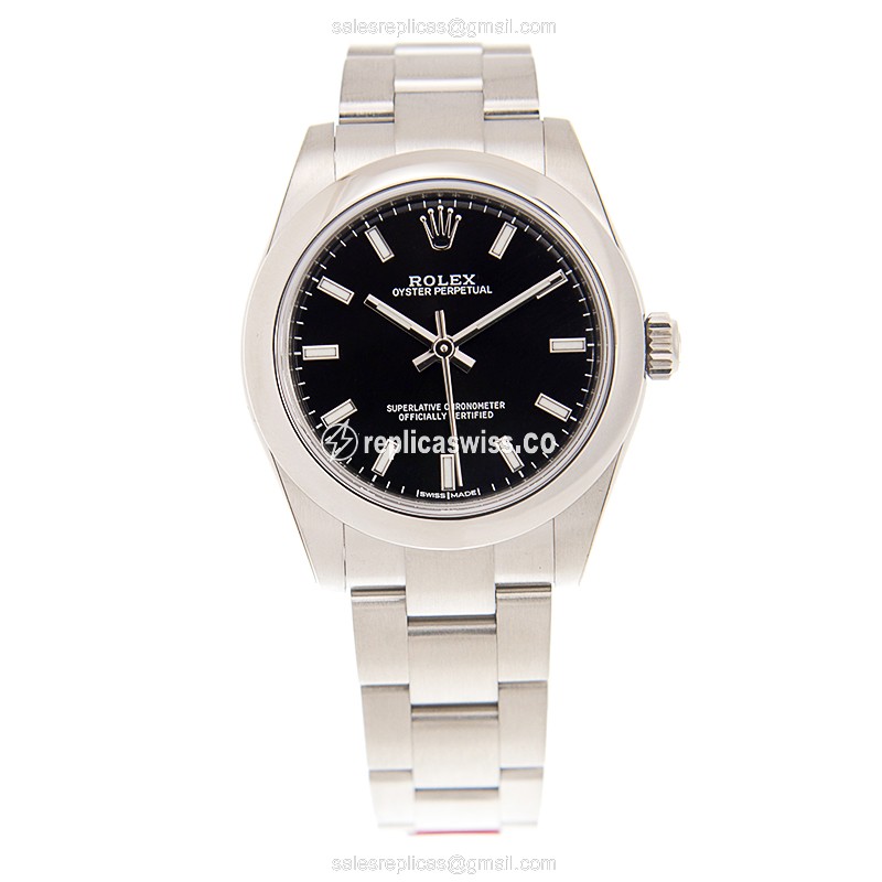 Rolex 177200BK_O Replica - Automatic - Steel Case - Black Dial, Silver Clasp - View 2