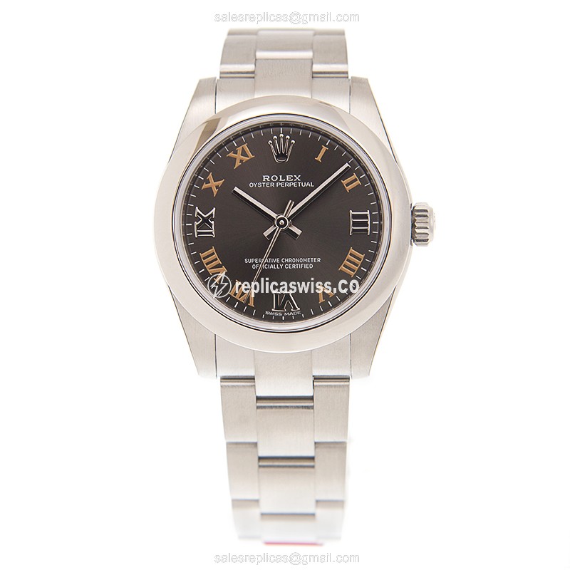 Rolex 177200GYRN_O OYSTER PERPETUAL Replica - Automatic - Steel - Gray Dial | Silver Clasp - View 2