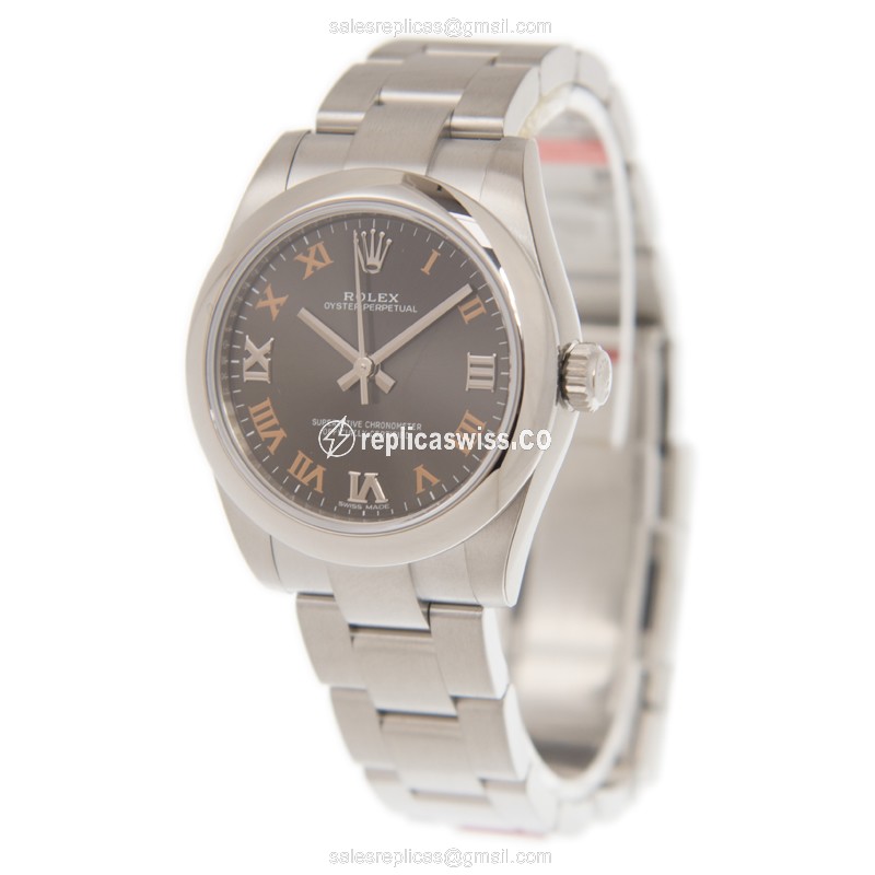 Rolex 177200GYRN_O OYSTER PERPETUAL Replica - Automatic - Steel - Gray Dial | Silver Clasp - View 3