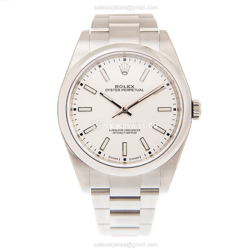 Rolex Oyster Perpetual Replica - Automatic - Steel Case - White Dial on Silver - View 2