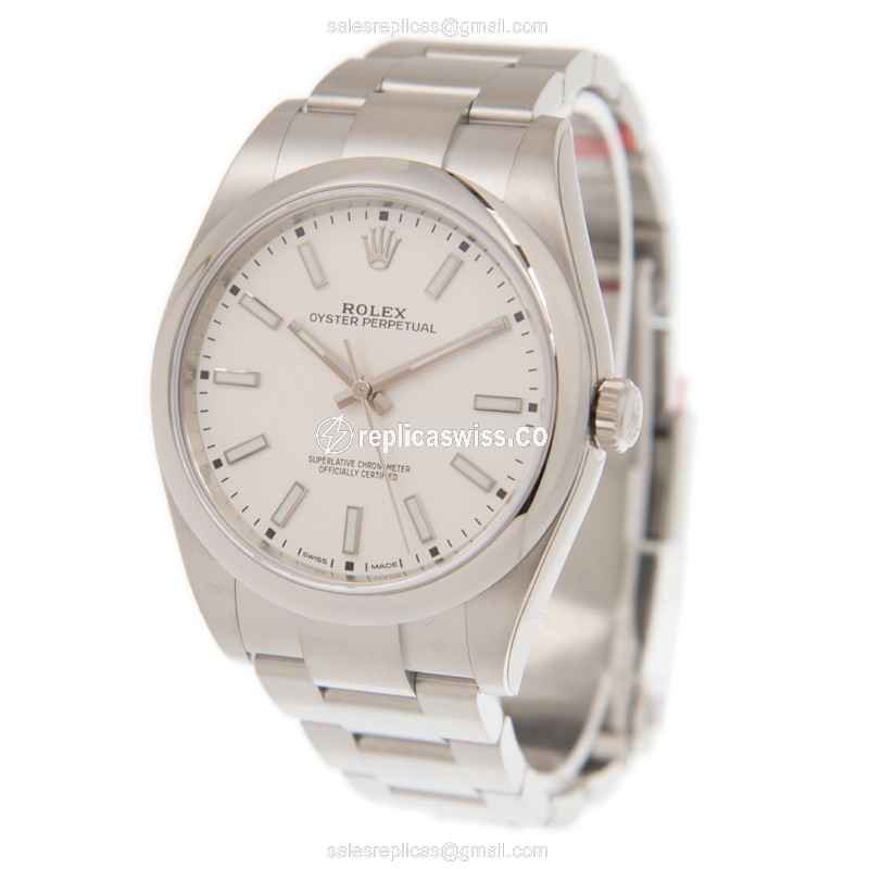 Rolex Oyster Perpetual Replica - Automatic - Steel Case - White Dial on Silver - View 3