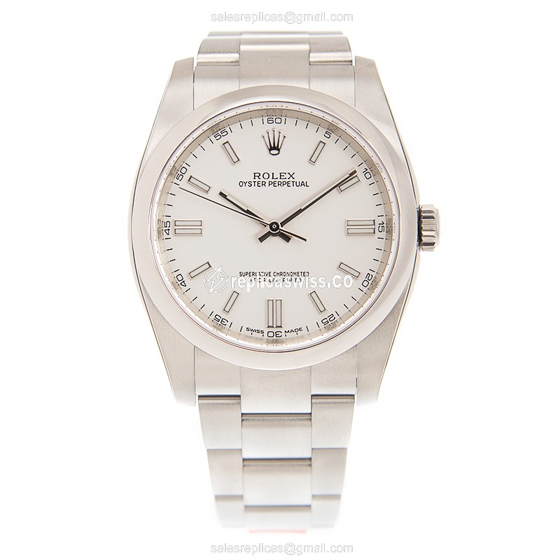 Rolex Oyster Perpetual Replica - Automatic - White Dial on Silver Steel Strap - View 2