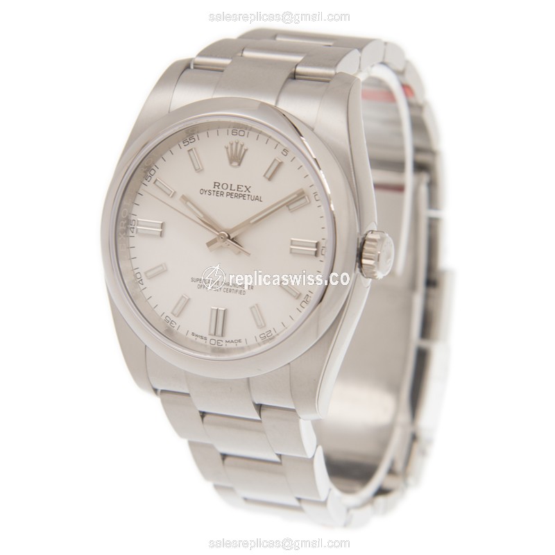 Rolex Oyster Perpetual Replica - Automatic - White Dial on Silver Steel Strap - View 3