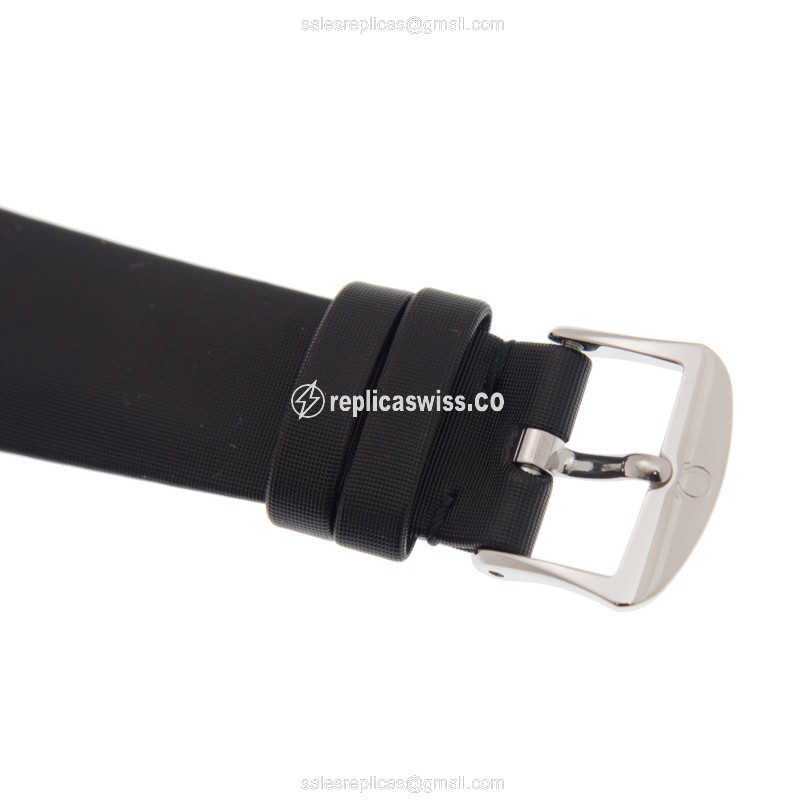 Omega DE VILLE Replica - Quartz - Stainless Steel Case - Black Dial on Black Leather Strap - View 4
