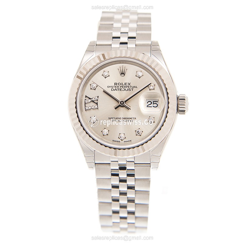 Rolex Lady Datejust Replica - Automatic - White Gold & Steel - Silver Dial - 18kt - Steel Strap - View 2