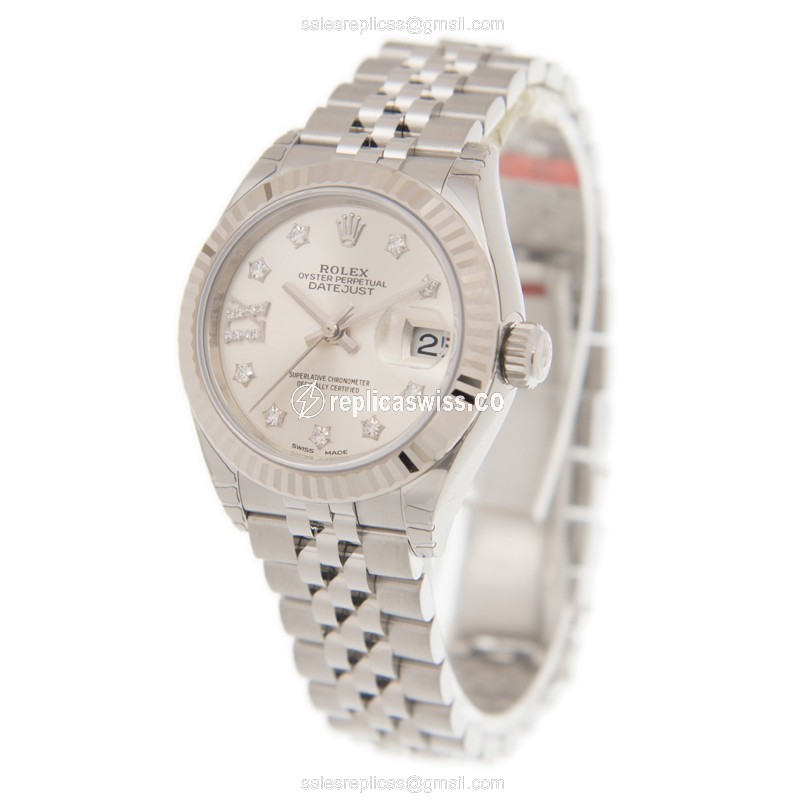 Rolex Lady Datejust Replica - Automatic - White Gold & Steel - Silver Dial - 18kt - Steel Strap - View 3