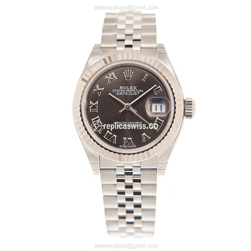 Rolex Datejust Lady Replica - Automatic - White Gold - Brown Dial, Steel Case & Strap - View 2