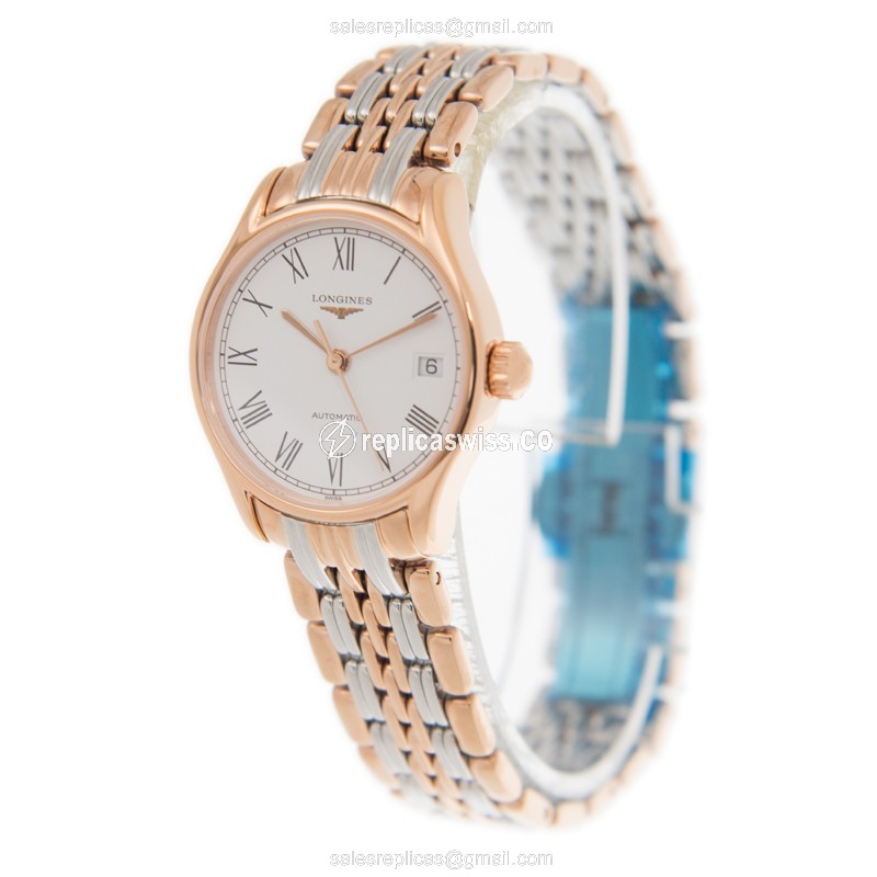 Longines Lyre Replica - Automatic - Rose Gold & Steel Case - White Dial - View 3