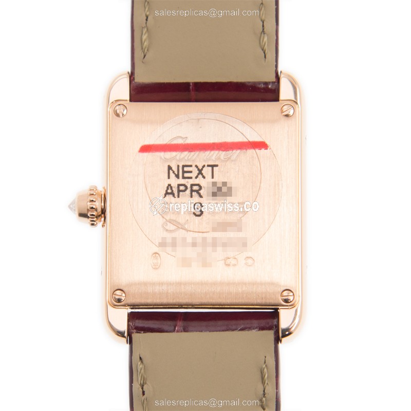 Cartier TANK Replica - Manual - 18kt Rose Gold - Diamond - White Dial - Red Alligator Strap - View 3
