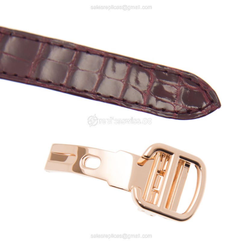 Cartier TANK Replica - Manual - 18kt Rose Gold - Diamond - White Dial - Red Alligator Strap - View 4