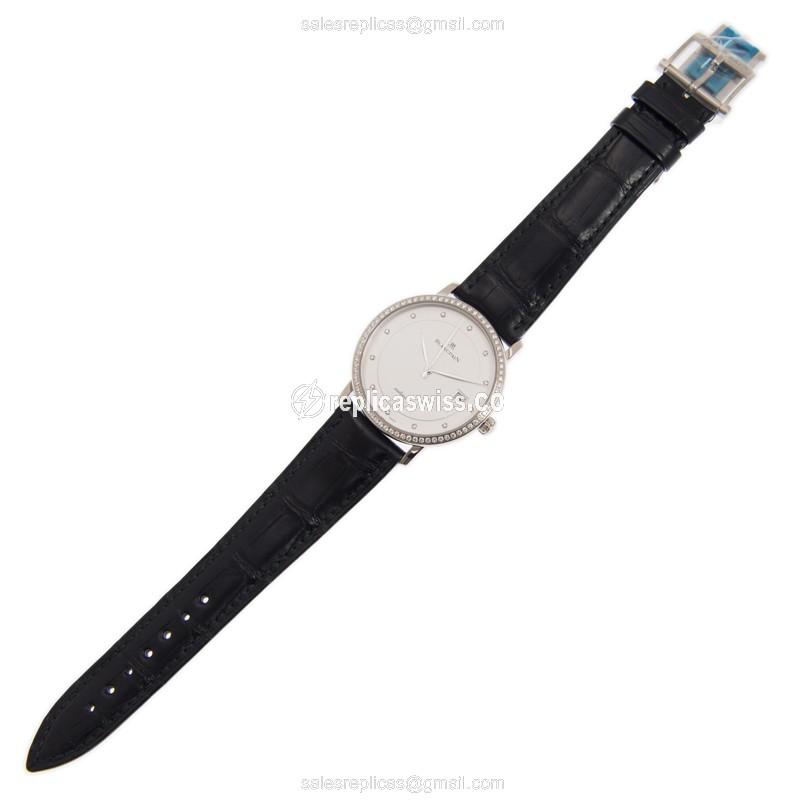 Blancpain Villeret Replica - Automatic - 18kt White Gold - Diamond - White Dial - Black Alligator Strap - View 2