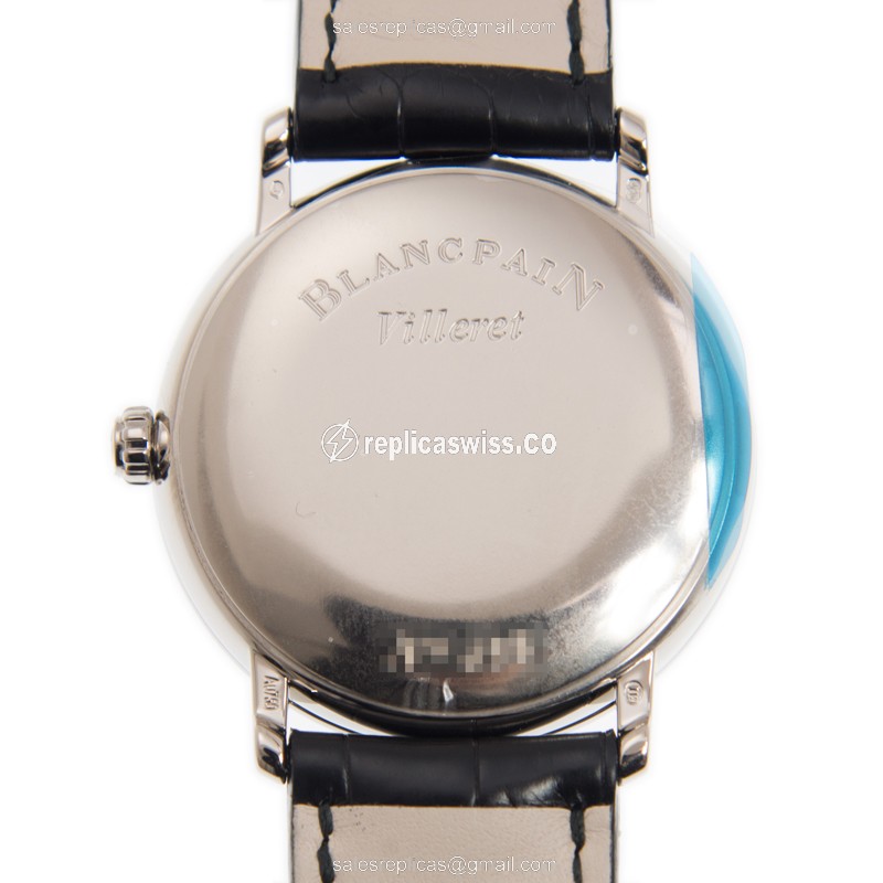 Blancpain Villeret Replica - Automatic - 18kt White Gold - Diamond - White Dial - Black Alligator Strap - View 3