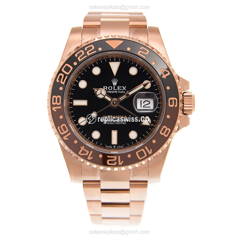 Rolex GMT Master II Replica - Automatic - 18kt Gold - Black Dial, Gold Clasp - View 2