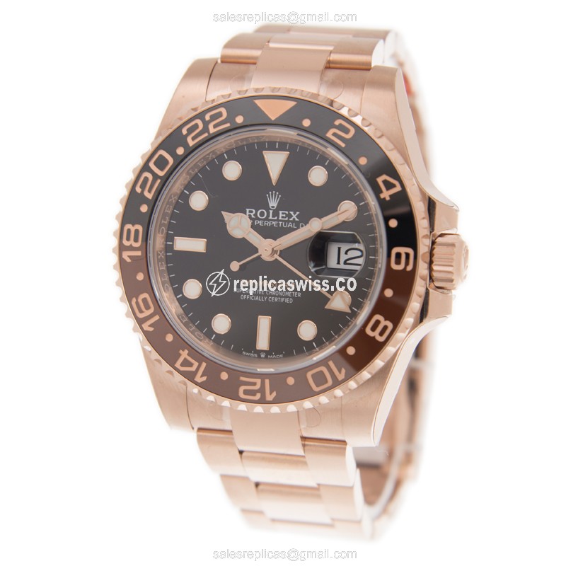 Rolex GMT Master II Replica - Automatic - 18kt Gold - Black Dial, Gold Clasp - View 3