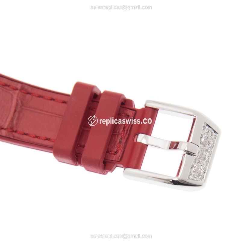 Franck Muller V 32 QZ D CD AC.RG - Replica - Quartz - 18kt White Gold - Diamond Set - Silver Dial - Red Alligator Strap - View 4