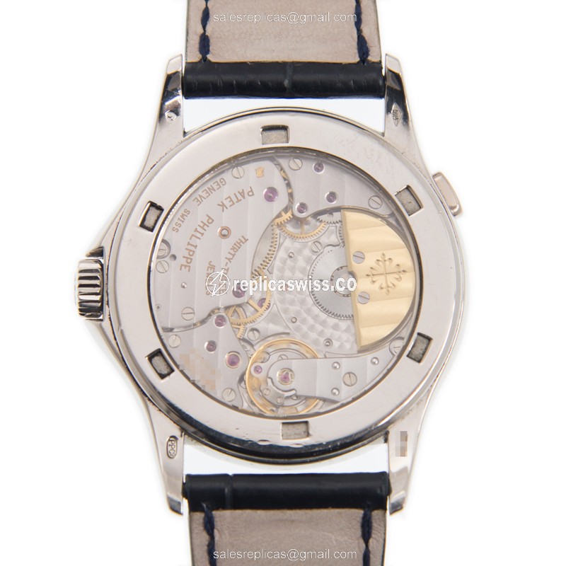 Patek Philippe 5110P-001 Replica - Automatic - 950 Platinum - White Dial - Blue Leather Strap - View 3