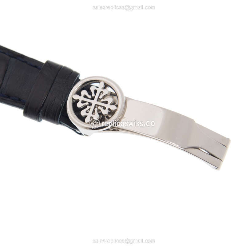 Patek Philippe 5110P-001 Replica - Automatic - 950 Platinum - White Dial - Blue Leather Strap - View 4