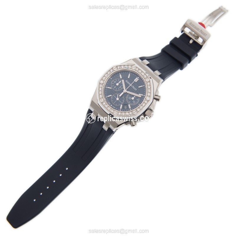 Audemars Piguet Royal Oak Offshore Replica - Automatic - Stainless Steel & Diamonds - Blue Dial - Rubber Strap - View 2