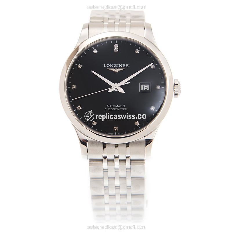Longines RECORD Replica - Automatic - Steel Case - Black on Silver - View 2
