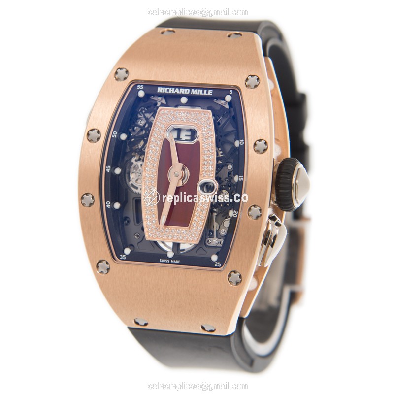 Richard Mille RM037 - Auto 18kt Rose Gold Case - Gold Dial - Black Rubber Strap - View 3
