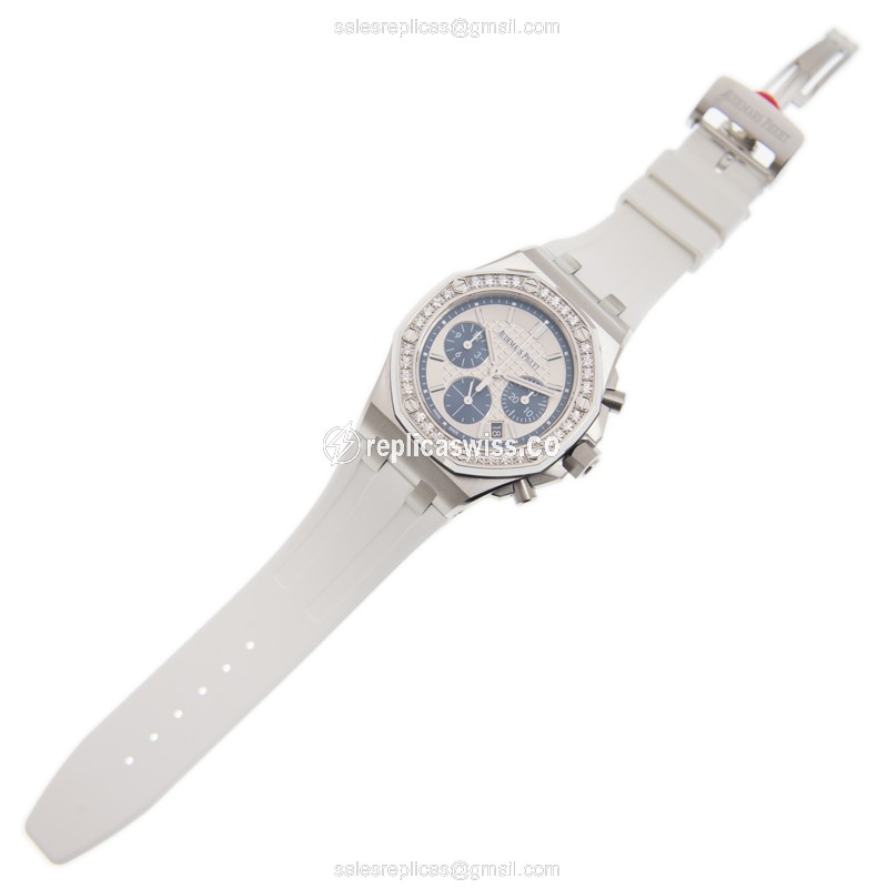 Audemars Piguet Royal Oak Offshore Replica - Automatic - Stainless Steel & Diamond - White Dial - Rubber Strap - View 2