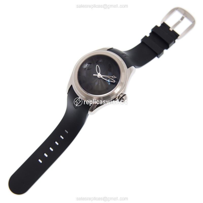 Corum Bubble Replica - Automatic - Black Dial - Steel Case - Black Rubber Strap - View 2