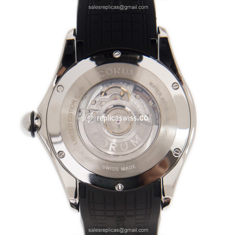 Corum Bubble Replica - Automatic - White Dial - Steel Case - Black Rubber Strap - View 3