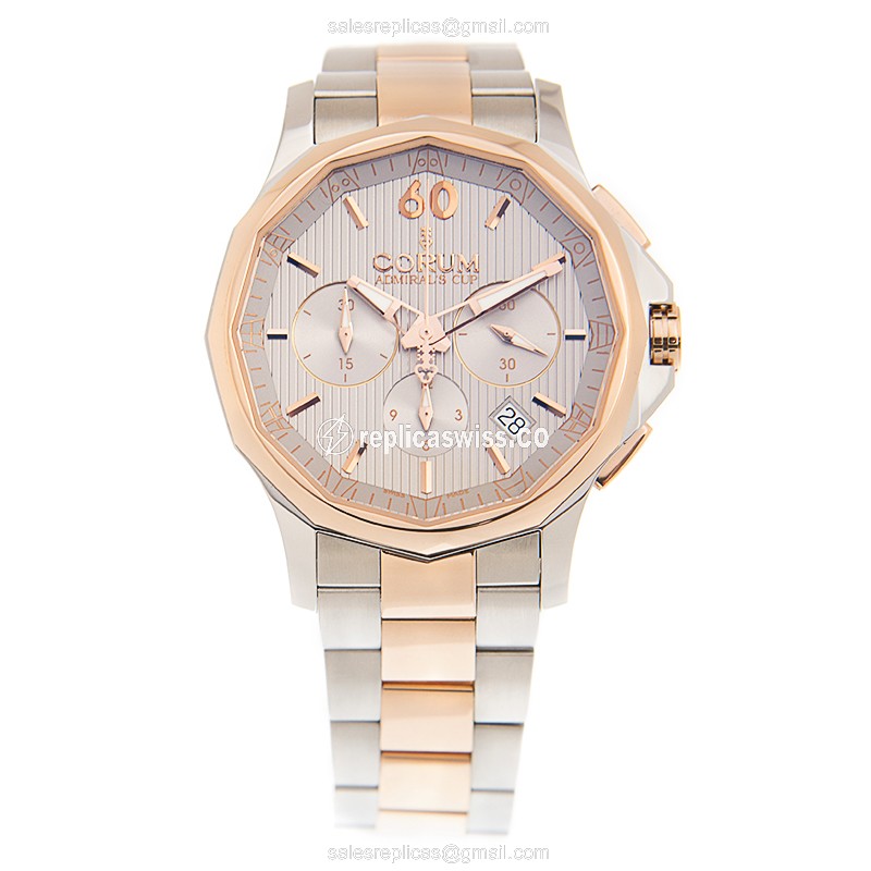 Corum Admirals Cup Replica - Automatic - 18kt Rose Gold & Steel - Silver Dial - Gold Strap - View 2