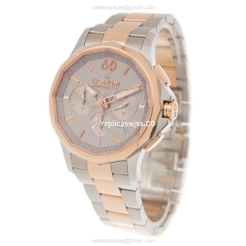 Corum Admirals Cup Replica - Automatic - 18kt Rose Gold & Steel - Silver Dial - Gold Strap - View 3