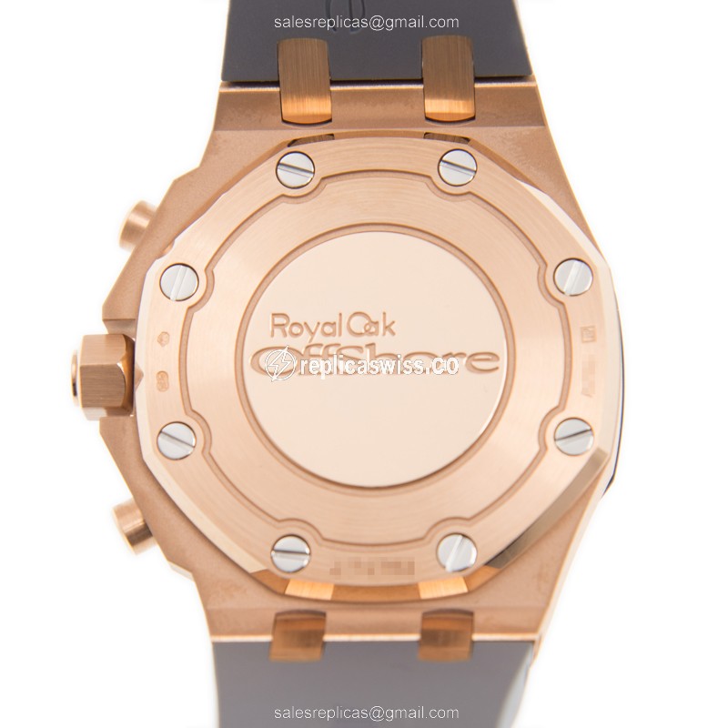 Audemars Piguet Royal Oak Offshore Replica - Automatic - 18kt Rose Gold & Diamonds - Silver Dial - Grey Rubber Strap - View 3