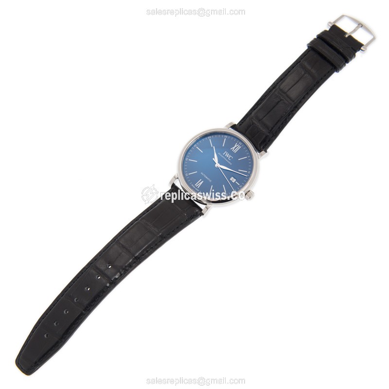 IWC Portofino Replica - Automatic - Blue Dial - Steel Case - Black Alligator Strap - View 2