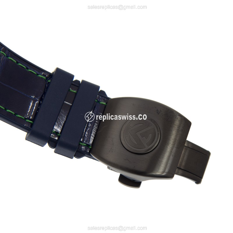 Franck Muller V 45 S6 SQT TT NR BR BL LE Automatic - Steel Case - Green Dial, Blue Alligator Strap - View 4