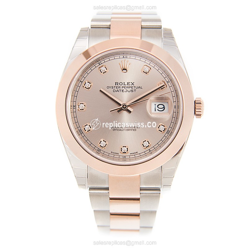 Rolex DATEJUST Replica - Automatic - 18kt Rose Gold & Steel - Pink Dial - View 2
