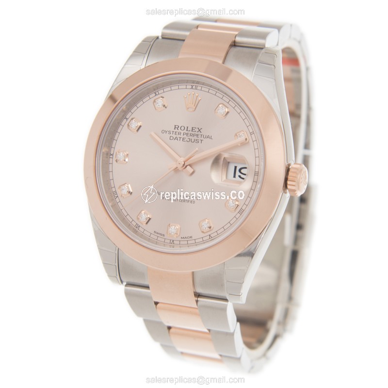 Rolex DATEJUST Replica - Automatic - 18kt Rose Gold & Steel - Pink Dial - View 3