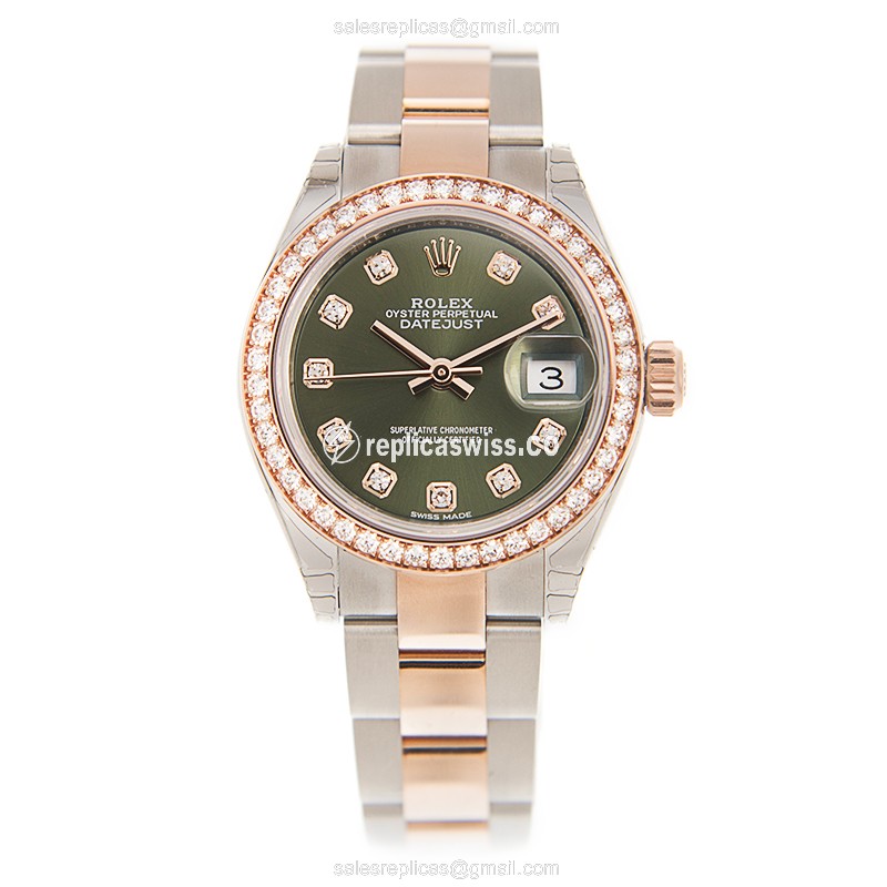 Rolex Datejust Replica - Automatic - 18kt Rose Gold - Green Dial, Diamond Bezels - View 2