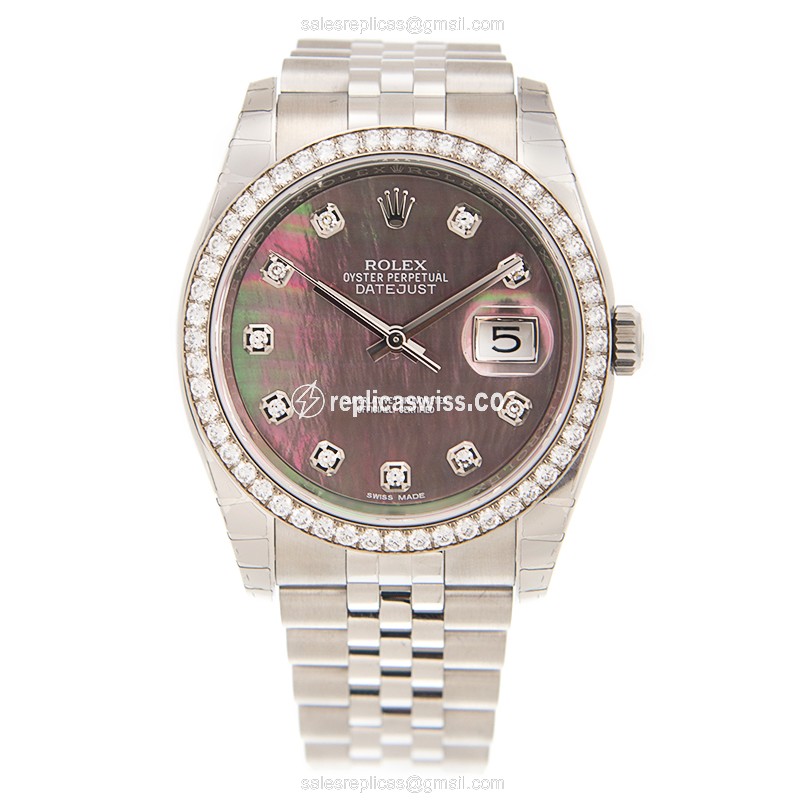 Rolex Datejust Replica - Automatic - 18kt White Gold - Diamond Bezel - Silver Dial - View 2