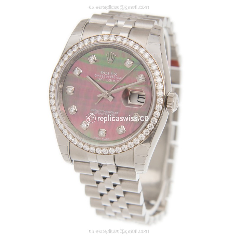Rolex Datejust Replica - Automatic - 18kt White Gold - Diamond Bezel - Silver Dial - View 3