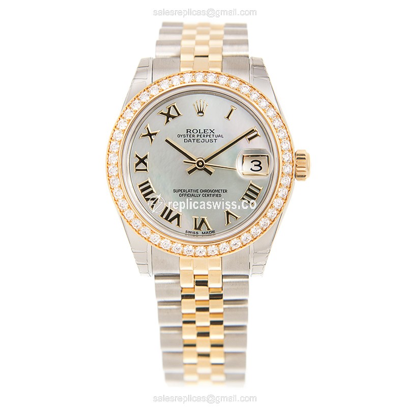 Rolex Datejust Lady Replica - Automatic - White Dial - 18kt Gold - Steel Strap - View 2