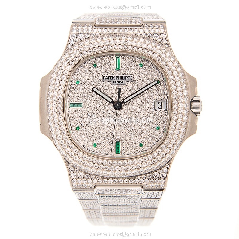 Patek Philippe 5719/1G-010 Replica - Automatic - 18kt White Gold - Diamond Case - Silver Dial - View 2